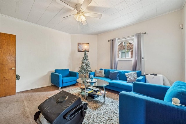 1725 Arlington Ave, South Side, PA 15210 - carpeted living area featuring crown molding and ceiling fan