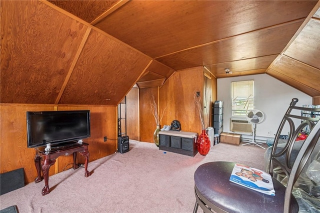 1725 Arlington Ave, South Side, PA 15210 - additional living space featuring carpet, wood ceiling, lofted ceiling, and wooden walls
