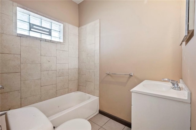410 Orwell Way, Bloomfield, PA 15224 - bathroom featuring toilet, tile patterned flooring, vanity, baseboards, and shower / bathtub combination