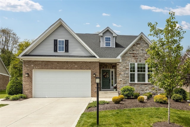 218 St Andrews, North Strabane, PA 15317 - view of front of property with driveway, a shingled roof, stone siding, a front yard, and brick siding