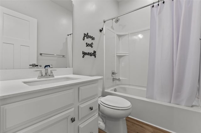 218 St Andrews, North Strabane, PA 15317 - bathroom featuring vanity, shower / bathtub combination with curtain, toilet, and wood finished floors