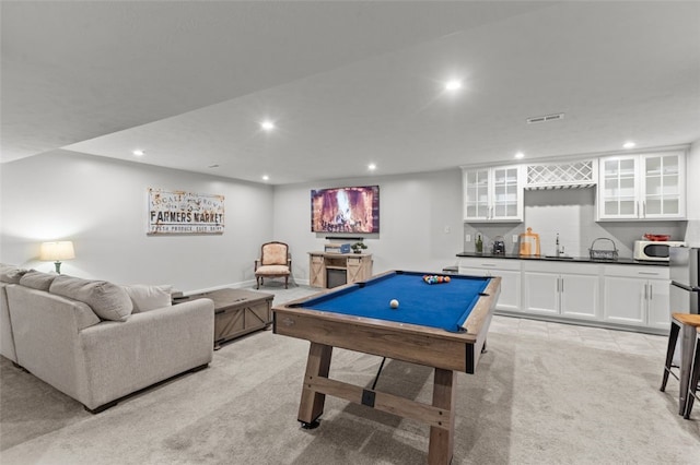 218 St Andrews, North Strabane, PA 15317 - recreation room with light carpet, recessed lighting, bar with sink, and billiards