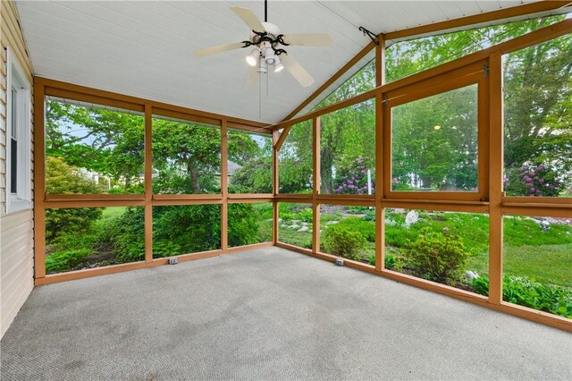 2703 Conway Wallrose Rd, Economy, PA 15005 - unfurnished sunroom with ceiling fan, vaulted ceiling, and carpet