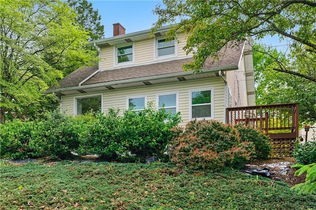 2703 Conway Wallrose Rd, Economy, PA 15005 - view of front of house featuring a deck, a chimney, and a shingled roof