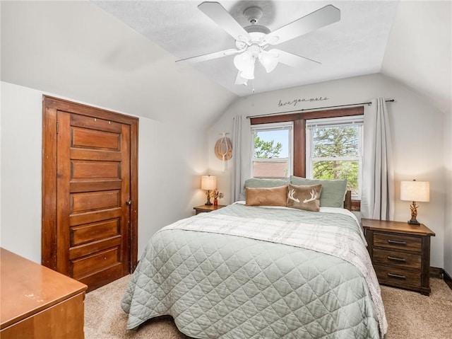 258 Wayne St, Baden, PA 15005 - bedroom with light colored carpet, vaulted ceiling, and ceiling fan