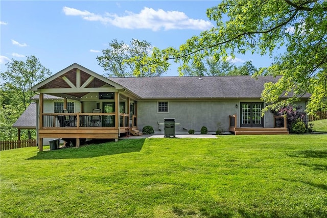 449 Bateman Rd, North Fayette, PA 15071 - back of property with a wooden deck, stucco siding, a patio, and a shingled roof