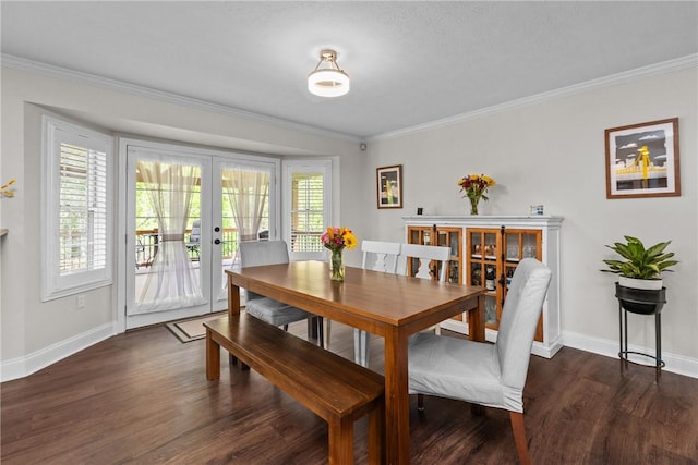449 Bateman Rd, North Fayette, PA 15071 - dining area featuring french doors, ornamental molding, dark wood finished floors, and baseboards