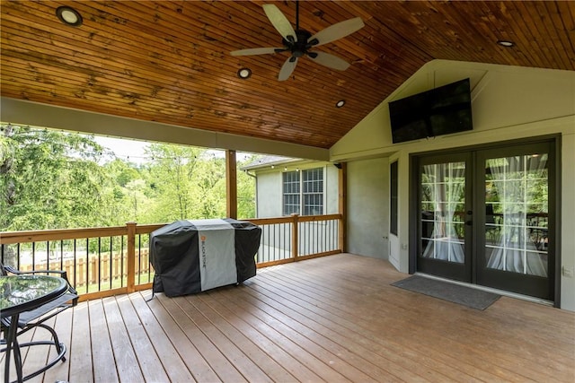 449 Bateman Rd, North Fayette, PA 15071 - deck featuring french doors, a ceiling fan, and grilling area