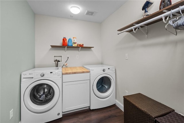 449 Bateman Rd, North Fayette, PA 15071 - washroom featuring dark wood-style floors, cabinet space, washer and clothes dryer, and baseboards