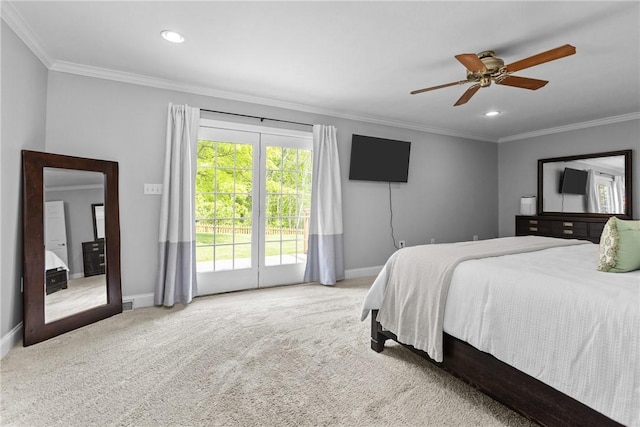 449 Bateman Rd, North Fayette, PA 15071 - bedroom with carpet, baseboards, ornamental molding, access to outside, and recessed lighting