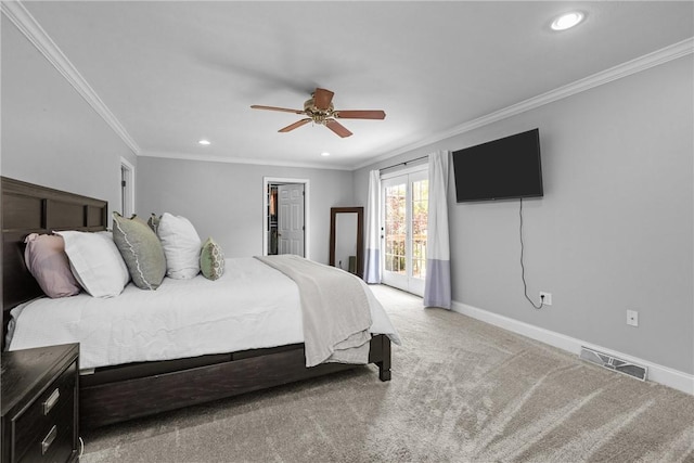 449 Bateman Rd, North Fayette, PA 15071 - bedroom with access to exterior, recessed lighting, crown molding, carpet, and baseboards