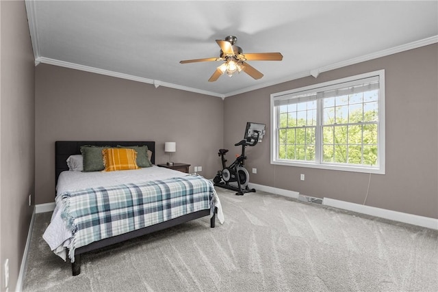 449 Bateman Rd, North Fayette, PA 15071 - bedroom featuring ornamental molding, baseboards, carpet flooring, and ceiling fan