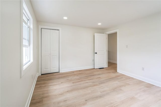3510 Middletown Rd, Crafton Heights, PA 15204 - unfurnished bedroom with baseboards, light wood finished floors, a closet, and recessed lighting