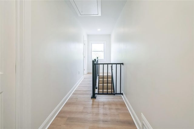 3510 Middletown Rd, Crafton Heights, PA 15204 - hallway with attic access, light wood-style flooring, baseboards, and an upstairs landing