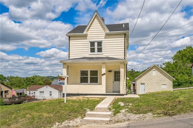 3510 Middletown Rd, Crafton Heights, PA 15204 - view of front of property with covered porch, a front lawn, and roof with shingles
