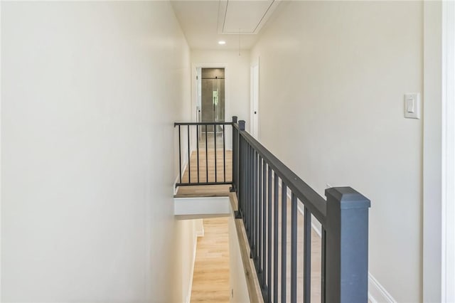 3510 Middletown Rd, Crafton Heights, PA 15204 - stairs with attic access, wood finished floors, and recessed lighting