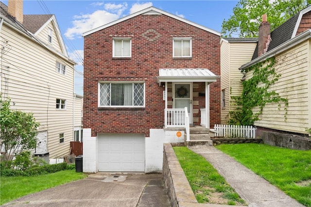2351 Saranac Ave, Beechview, PA 15216 - view of front facade featuring brick siding, an attached garage, driveway, and a front yard