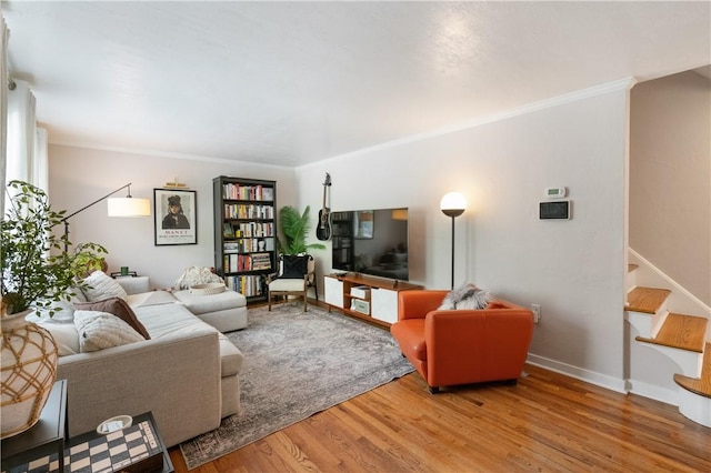 2351 Saranac Ave, Beechview, PA 15216 - living area featuring wood finished floors, ornamental molding, stairs, and baseboards