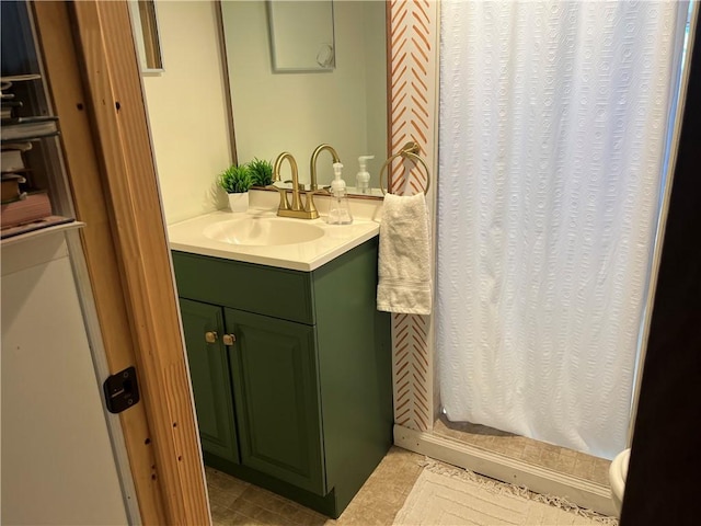 bathroom with vanity, a shower with curtain, and toilet