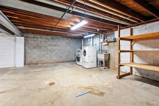 109 Meadowvue Dr, Marshall, PA 15090 - unfinished basement featuring washing machine and clothes dryer and a sink