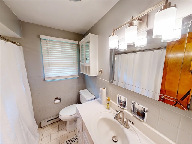 306 Cherokee Dr, Center Twp But, PA 16001 - full bath featuring tile walls, tile patterned flooring, toilet, vanity, and a baseboard heating unit