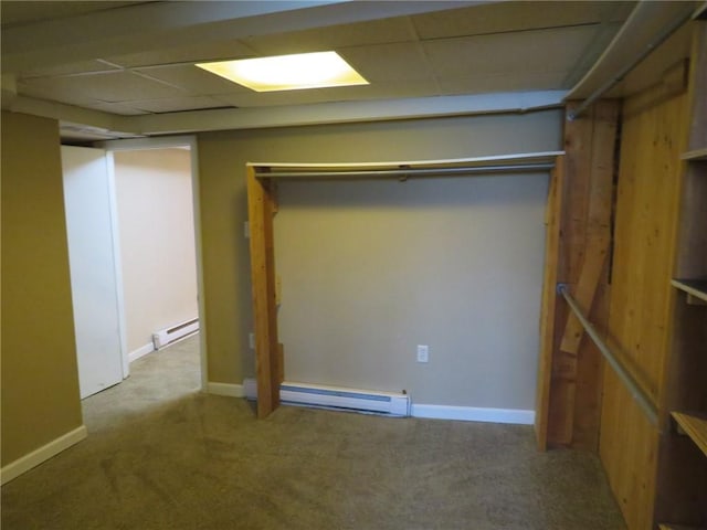 985 Mcneilly Rd, Mt Lebanon, PA 15226 - finished below grade area featuring baseboard heating, a drop ceiling, carpet, and baseboards