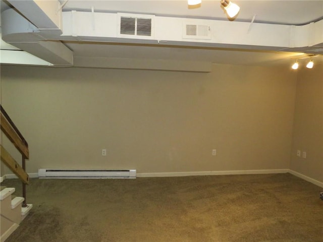 985 Mcneilly Rd, Mt Lebanon, PA 15226 - finished basement featuring carpet floors, a baseboard heating unit, and baseboards