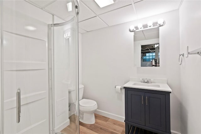 119 Hillcrest Dr, Ross Twp, PA 15237 - full bath featuring a stall shower, wood finished floors, toilet, vanity, and baseboards