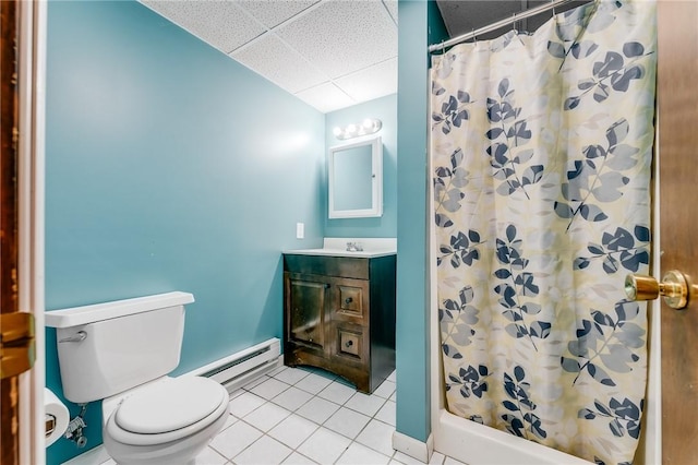 118 Arrow Dr, Elizabeth Twp/Boro, PA 15037 - bathroom with a baseboard radiator, tile patterned floors, a shower with curtain, toilet, and vanity