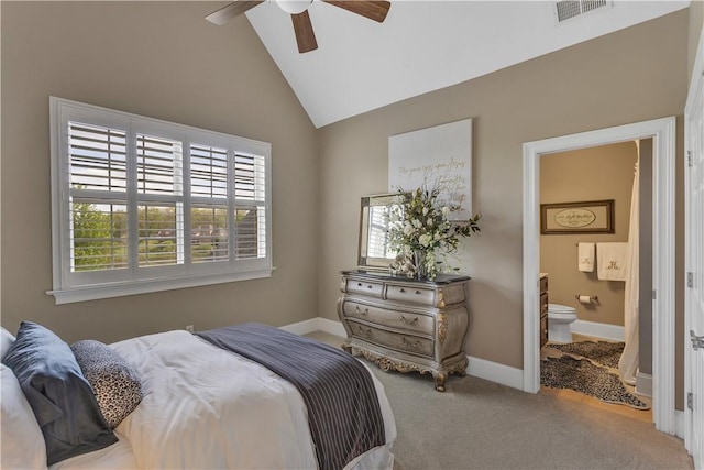 117 Majestic Dr, Adams Twp, PA 16046 - bedroom featuring carpet, vaulted ceiling, ensuite bathroom, baseboards, and ceiling fan