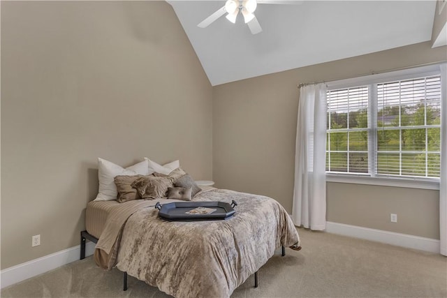 117 Majestic Dr, Adams Twp, PA 16046 - bedroom with light carpet, baseboards, lofted ceiling, and ceiling fan