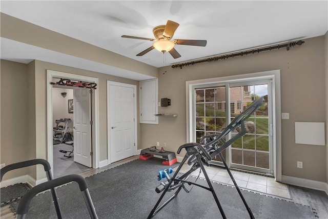 117 Majestic Dr, Adams Twp, PA 16046 - exercise room featuring baseboards and ceiling fan