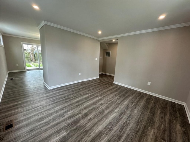 94 Lenox St, Uniontown, PA 15401 - empty room with baseboards, dark wood-style flooring, ornamental molding, and recessed lighting