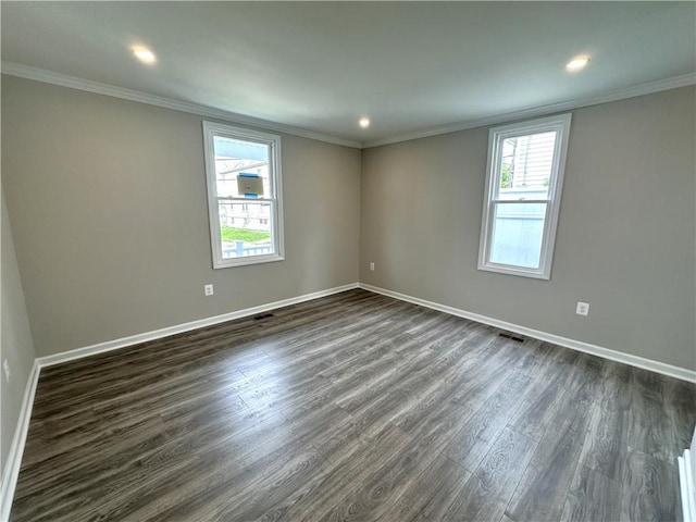 94 Lenox St, Uniontown, PA 15401 - unfurnished room featuring dark wood-style flooring, baseboards, ornamental molding, and recessed lighting