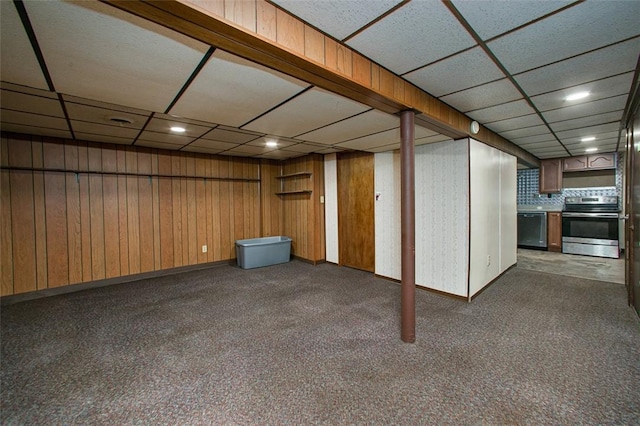 512 Leckrone Highhouse Rd, Pa, PA 15458 - finished below grade area featuring a drop ceiling, carpet flooring, wood walls, and recessed lighting