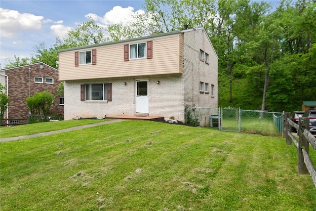 1777 Oblock Rd, Plum Boro, PA 15239 - colonial home with a gate, brick siding, and central air condition unit