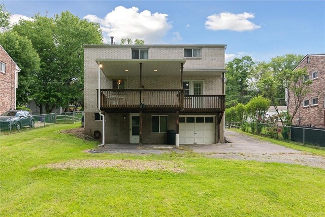 1777 Oblock Rd, Plum Boro, PA 15239 - back of house featuring brick siding, a wooden deck, driveway, and a garage