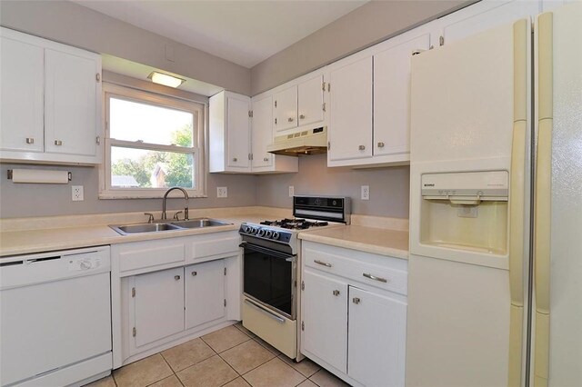 257 Noble Ave, Crafton, PA 15205 - kitchen with white appliances, a sink, under cabinet range hood, white cabinets, and light countertops