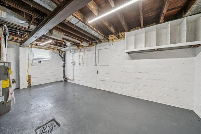 1422 Meadow St, Mckeesport, PA 15132 - unfinished basement with water heater and concrete block wall