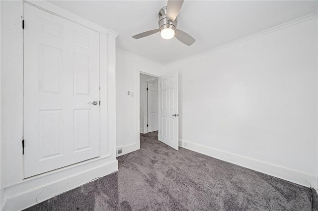 1422 Meadow St, Mckeesport, PA 15132 - unfurnished bedroom featuring carpet, baseboards, crown molding, and a ceiling fan
