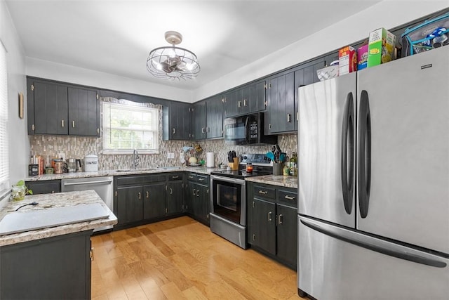 830 W Pike St, Chartiers, PA 15342 - kitchen featuring appliances with stainless steel finishes, a sink, light wood-style flooring, backsplash, and light countertops