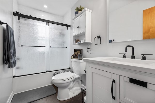 830 W Pike St, Chartiers, PA 15342 - bathroom featuring toilet, shower / bath combination with glass door, vanity, tile patterned floors, and recessed lighting