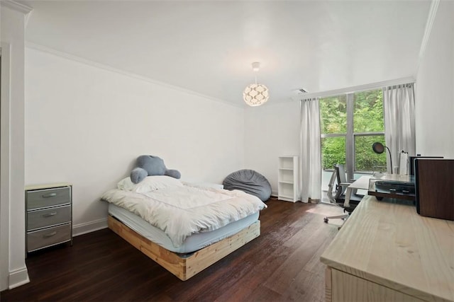 5100 5th Ave Unit 407, Shadyside, PA 15232 - bedroom featuring dark wood-type flooring, an office area, baseboards, and ornamental molding