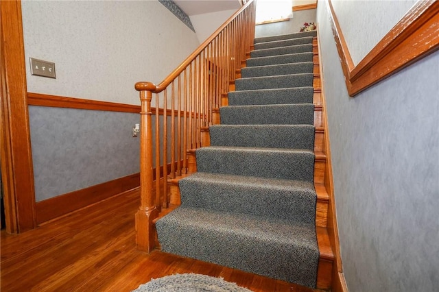 120 S Shenango St, Mercer Boro Mer, PA 16137 - staircase with wood finished floors and a textured wall