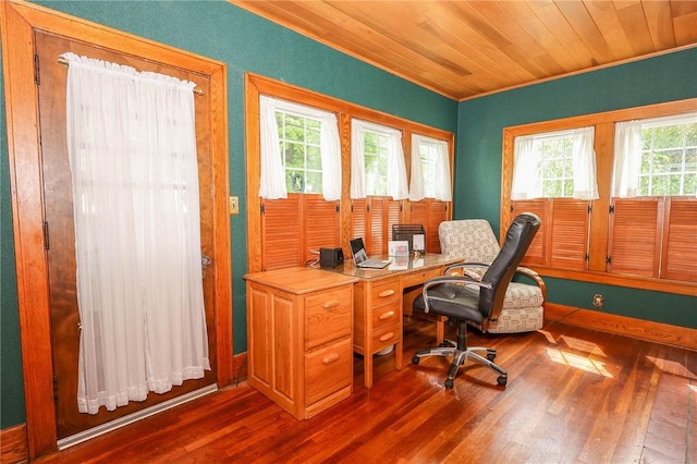 120 S Shenango St, Mercer Boro Mer, PA 16137 - home office with wood finished floors, ornamental molding, and wooden ceiling