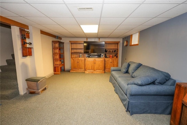 120 S Shenango St, Mercer Boro Mer, PA 16137 - living room featuring light colored carpet, stairway, and a paneled ceiling