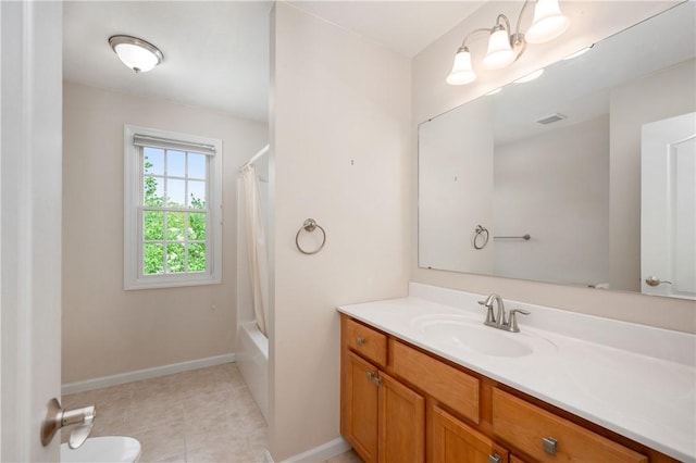 2214 Shannon Mills Dr, Connoquenessing Twp, PA 16053 - bathroom featuring vanity, baseboards, tile patterned floors, and shower / bath combination with curtain