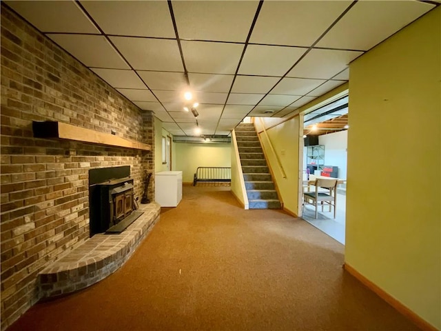403 Virginia Ave, Harmony Twp Bea, PA 15003 - finished basement with stairs, carpet, a fireplace, and a drop ceiling