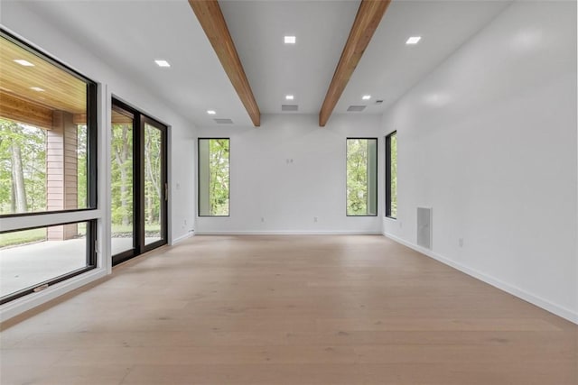 409 Fox Chapel Rd, Fox Chapel, PA 15238 - spare room featuring beam ceiling, baseboards, light wood-style flooring, and recessed lighting
