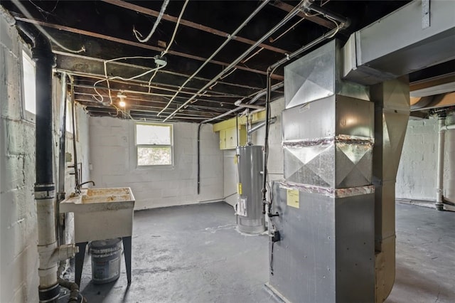 947 Pine St, Ambridge, PA 15003 - below grade area with water heater, heating unit, and a sink
